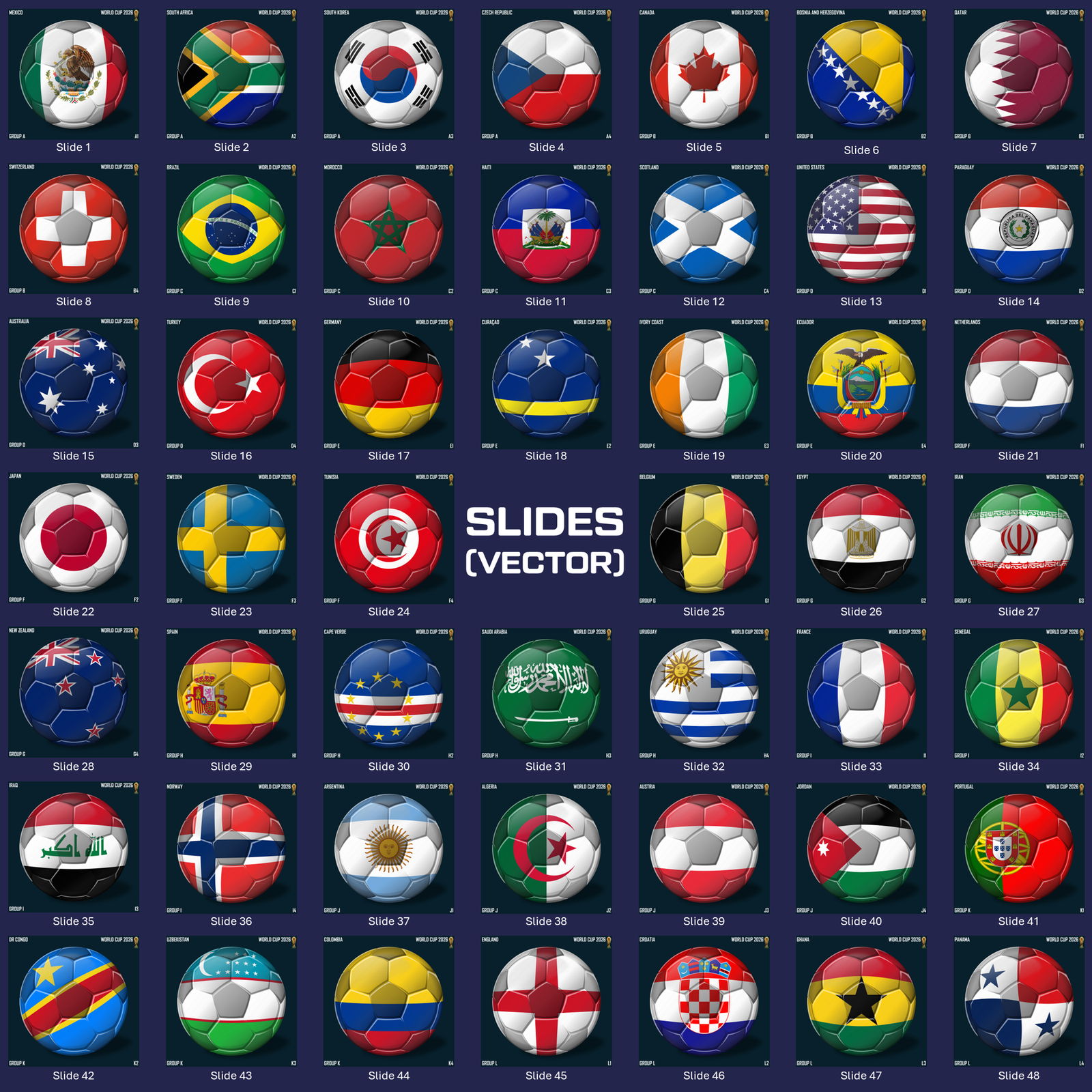 48 Soccer Ball Flags PNG – World Cup 2026 Teams, Editable Vector (Digital Download) - Image 4